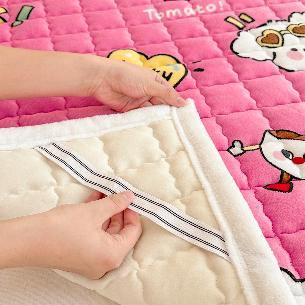 91家纺网 家纺一手货源 找家纺 川悦生活 2025新款A类印花牛奶绒床垫加厚绒保暖床床褥-大床图 床垫嗨皮小奶狗