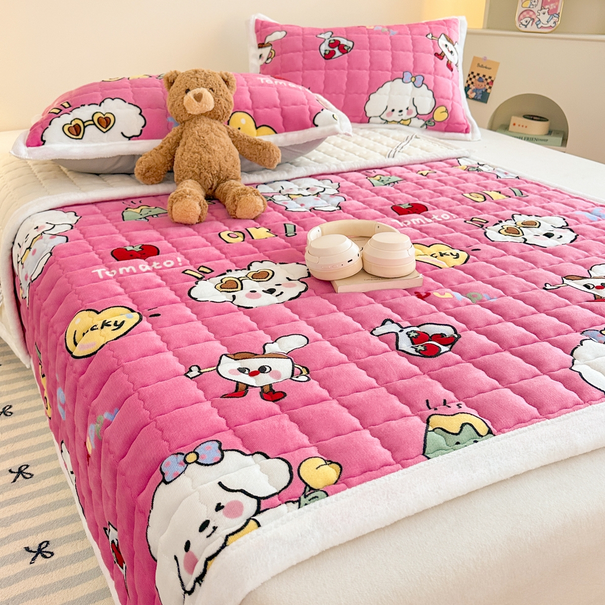 91家纺网 家纺一手货源 找家纺 川悦生活 2025新款A类印花牛奶绒床垫加厚绒保暖床床褥-大床图 床垫嗨皮小奶狗