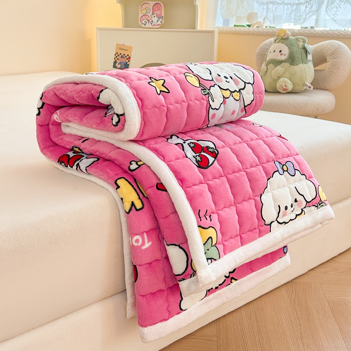 91家纺网 家纺一手货源 找家纺 川悦生活 2025新款A类印花牛奶绒床垫加厚绒保暖床床褥-大床图 床垫嗨皮小奶狗