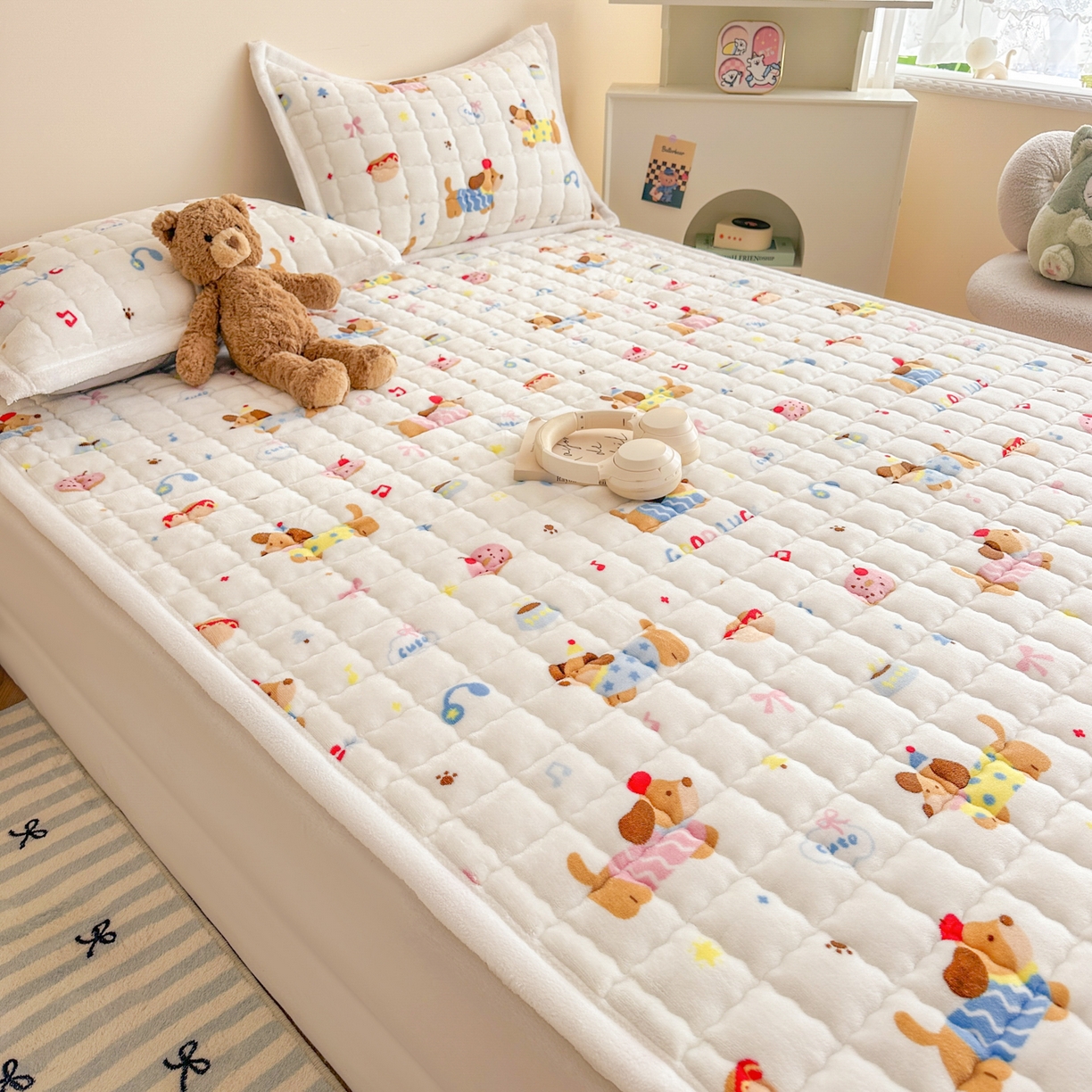 91家纺网 家纺一手货源 找家纺 川悦生活 2025新款A类印花牛奶绒床垫加厚绒保暖床床褥-大床图 床垫快乐腊肠