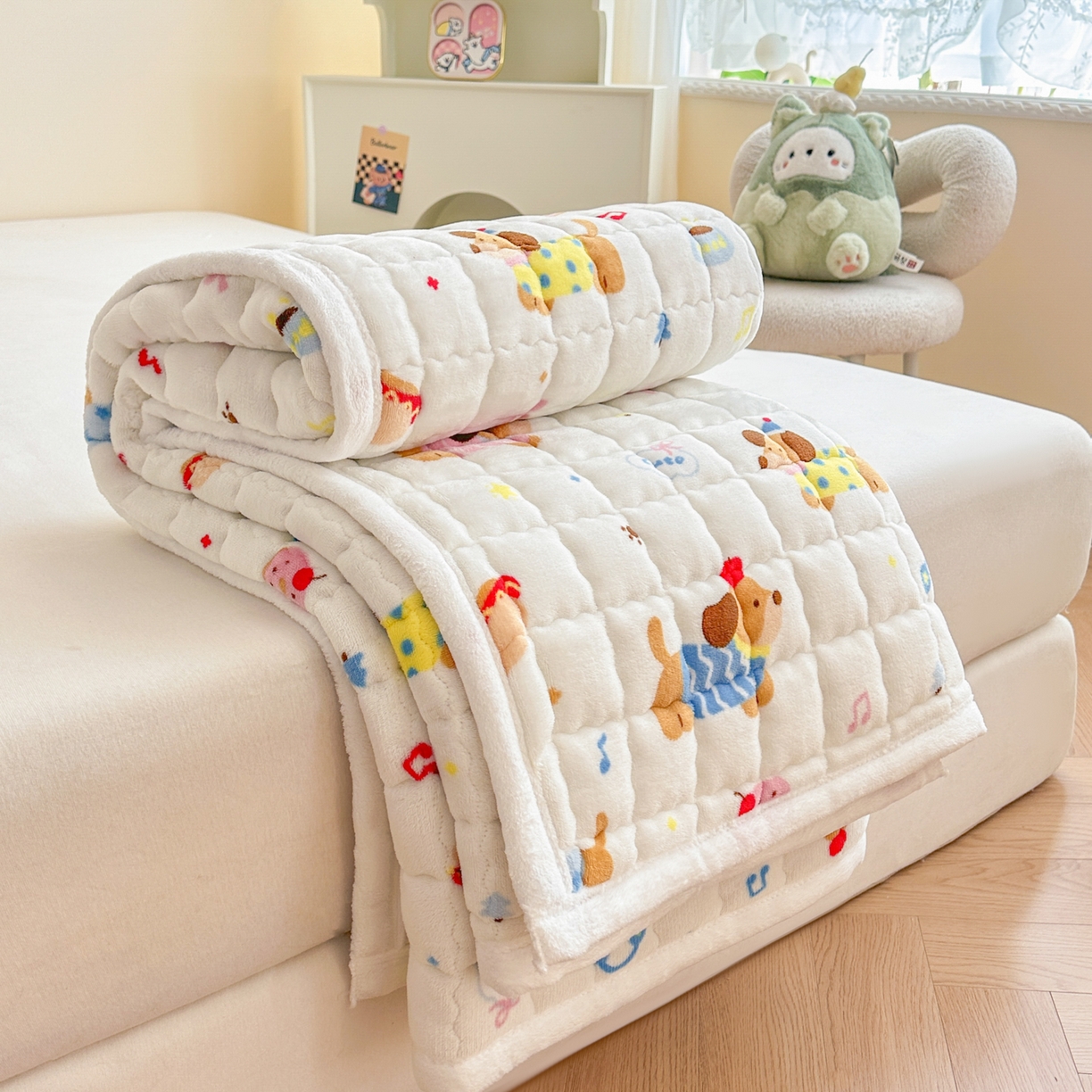 91家纺网 家纺一手货源 找家纺 川悦生活 2025新款A类印花牛奶绒床垫加厚绒保暖床床褥-大床图 床垫快乐腊肠