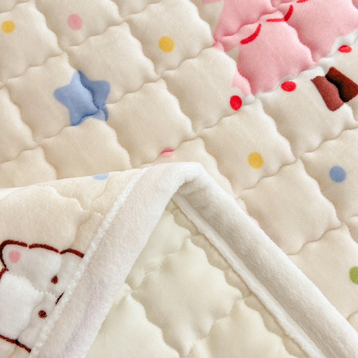 91家纺网 家纺一手货源 找家纺 川悦生活 2025新款A类印花牛奶绒床垫加厚绒保暖床床褥-大床图 床垫奶粉西高地