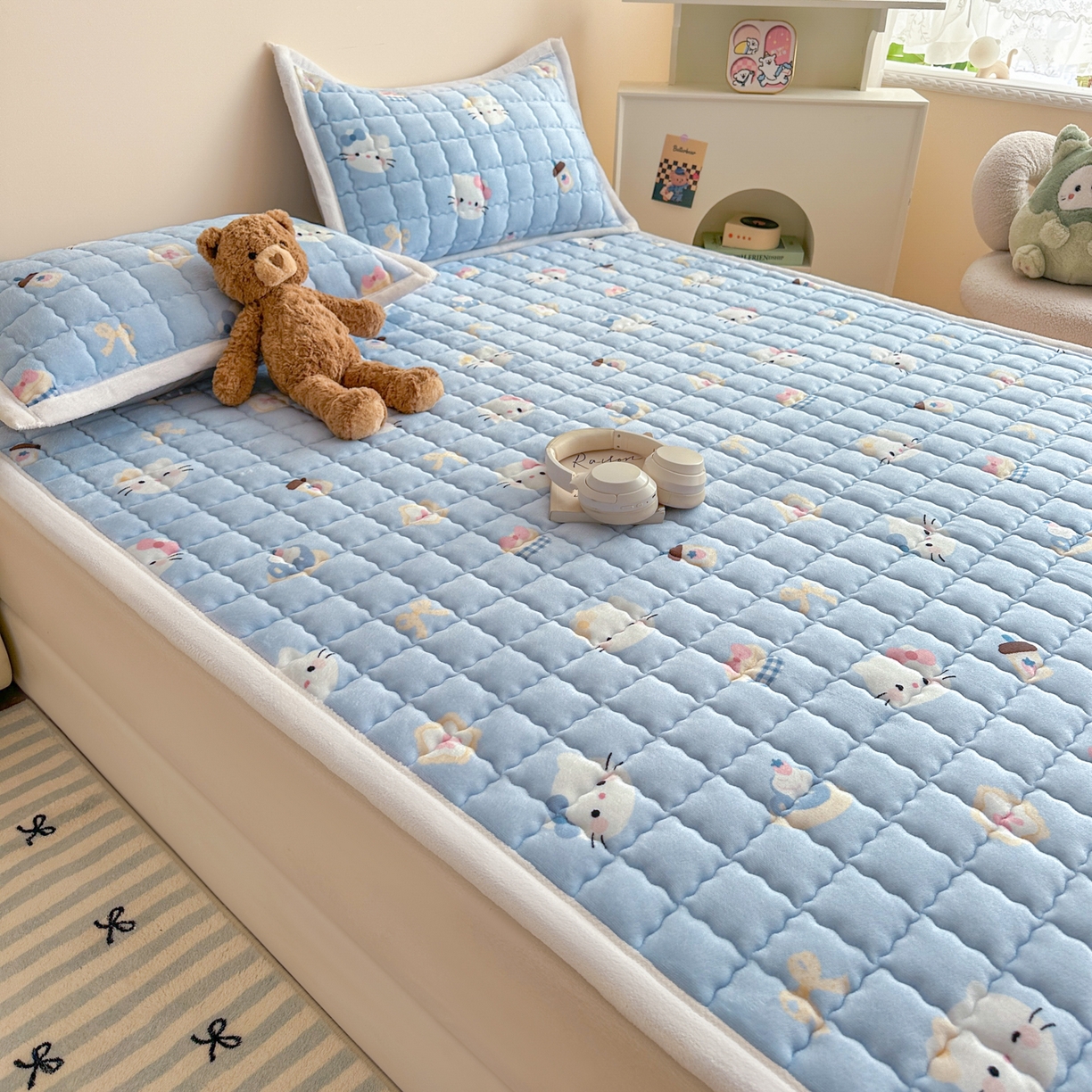 91家纺网 家纺一手货源 找家纺 川悦生活 2025新款A类印花牛奶绒床垫加厚绒保暖床床褥-大床图 床垫晴空小喵