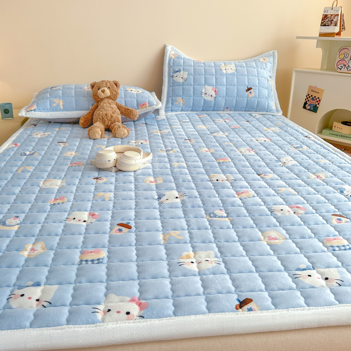 91家纺网 家纺一手货源 找家纺 川悦生活 2025新款A类印花牛奶绒床垫加厚绒保暖床床褥-大床图 床垫晴空小喵