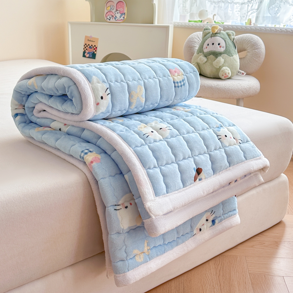 91家纺网 家纺一手货源 找家纺 川悦生活 2025新款A类印花牛奶绒床垫加厚绒保暖床床褥-大床图 床垫晴空小喵