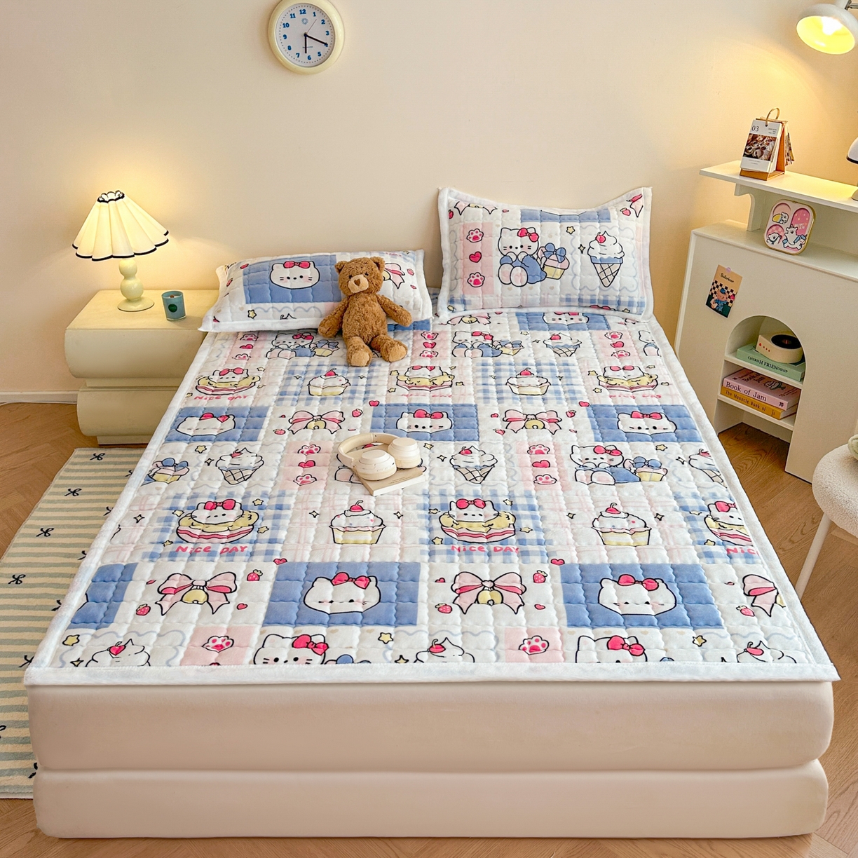 91家纺网 家纺一手货源 找家纺 川悦生活 2025新款A类印花牛奶绒床垫加厚绒保暖床床褥-大床图 床垫甜茶小猫