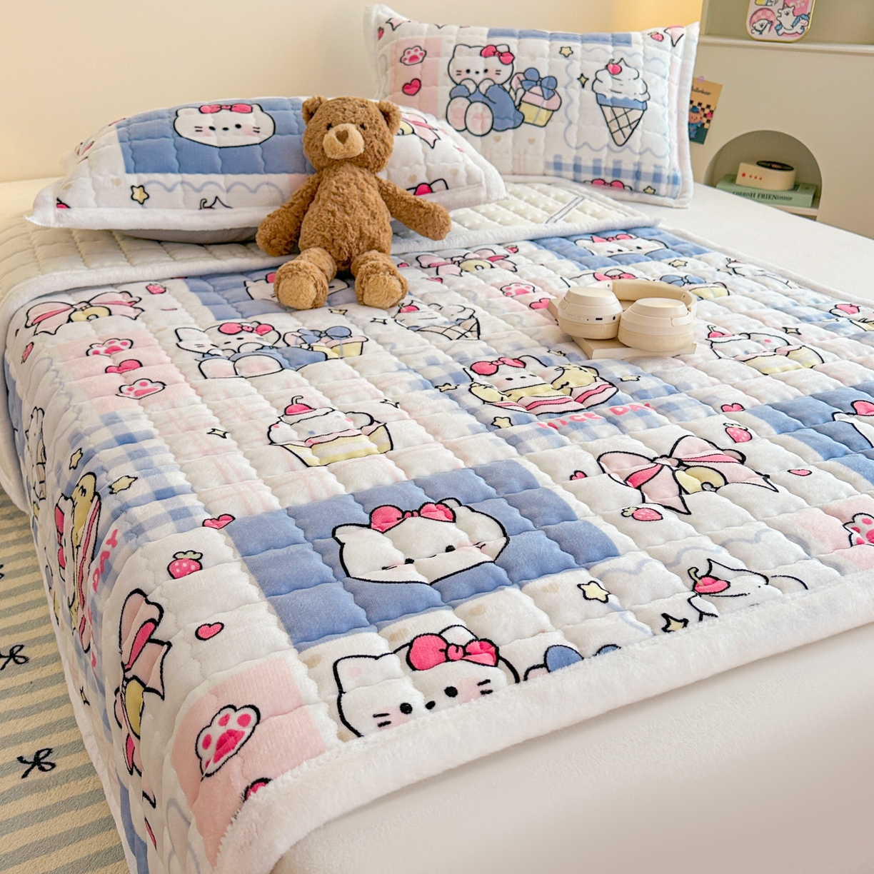 91家纺网 家纺一手货源 找家纺 川悦生活 2025新款A类印花牛奶绒床垫加厚绒保暖床床褥-大床图 床垫甜茶小猫