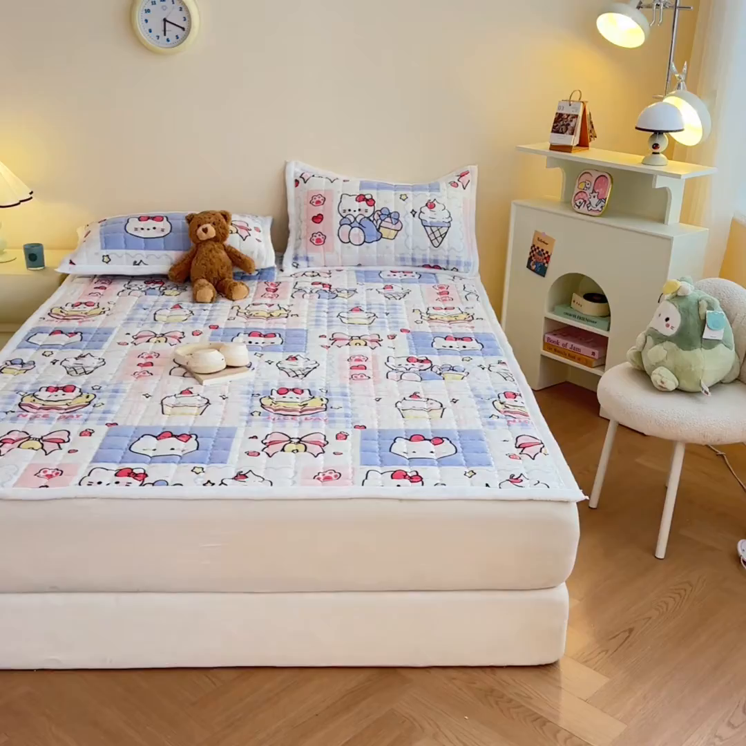 91家纺网 家纺一手货源 找家纺 川悦生活 2025新款A类印花牛奶绒床垫加厚绒保暖床床褥-大床图 床垫甜茶小猫