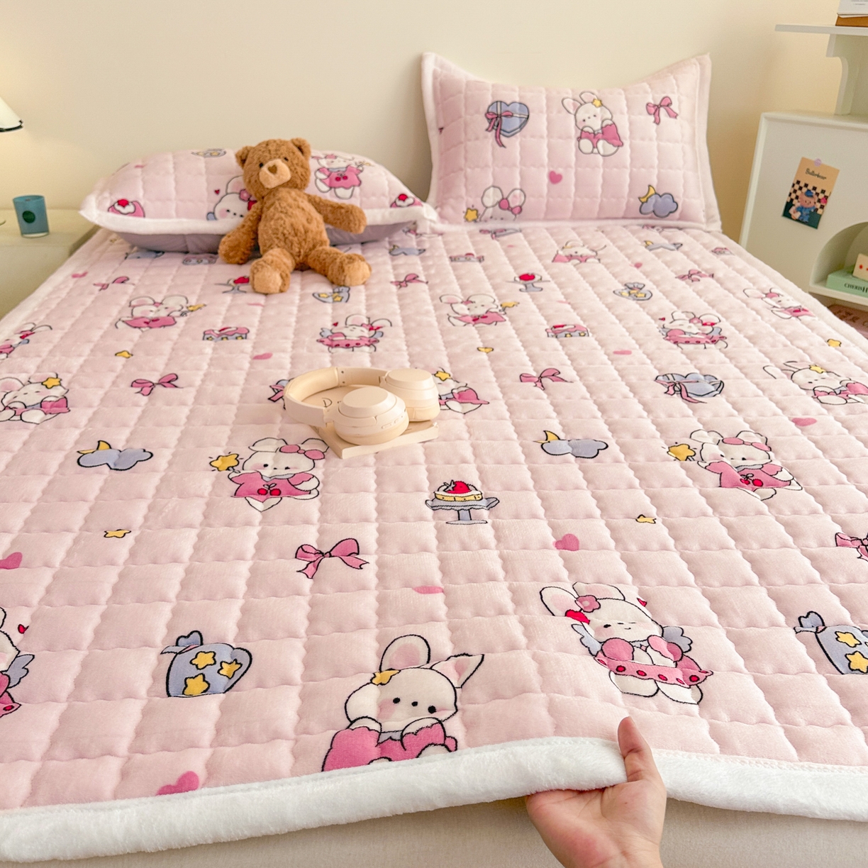 川悦生活 2025新款A类印花牛奶绒床垫加厚绒保暖床床褥-大床图 床垫甜心兔糕