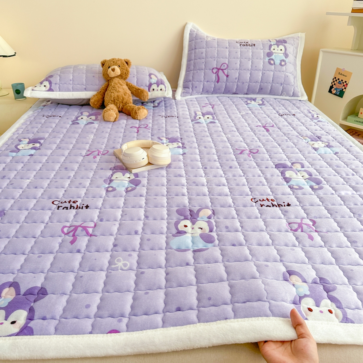 川悦生活 2025新款A类印花牛奶绒床垫加厚绒保暖床床褥-大床图 床垫香芋奶茶