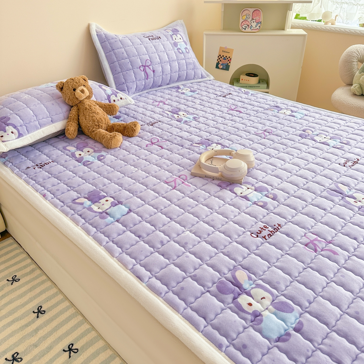 91家纺网 家纺一手货源 找家纺 川悦生活 2025新款A类印花牛奶绒床垫加厚绒保暖床床褥-大床图 床垫香芋奶茶