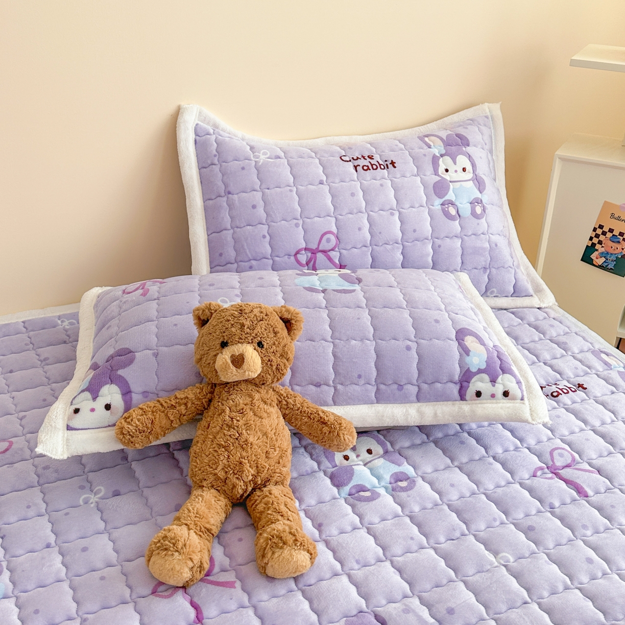 91家纺网 家纺一手货源 找家纺 川悦生活 2025新款A类印花牛奶绒床垫加厚绒保暖床床褥-大床图 床垫香芋奶茶