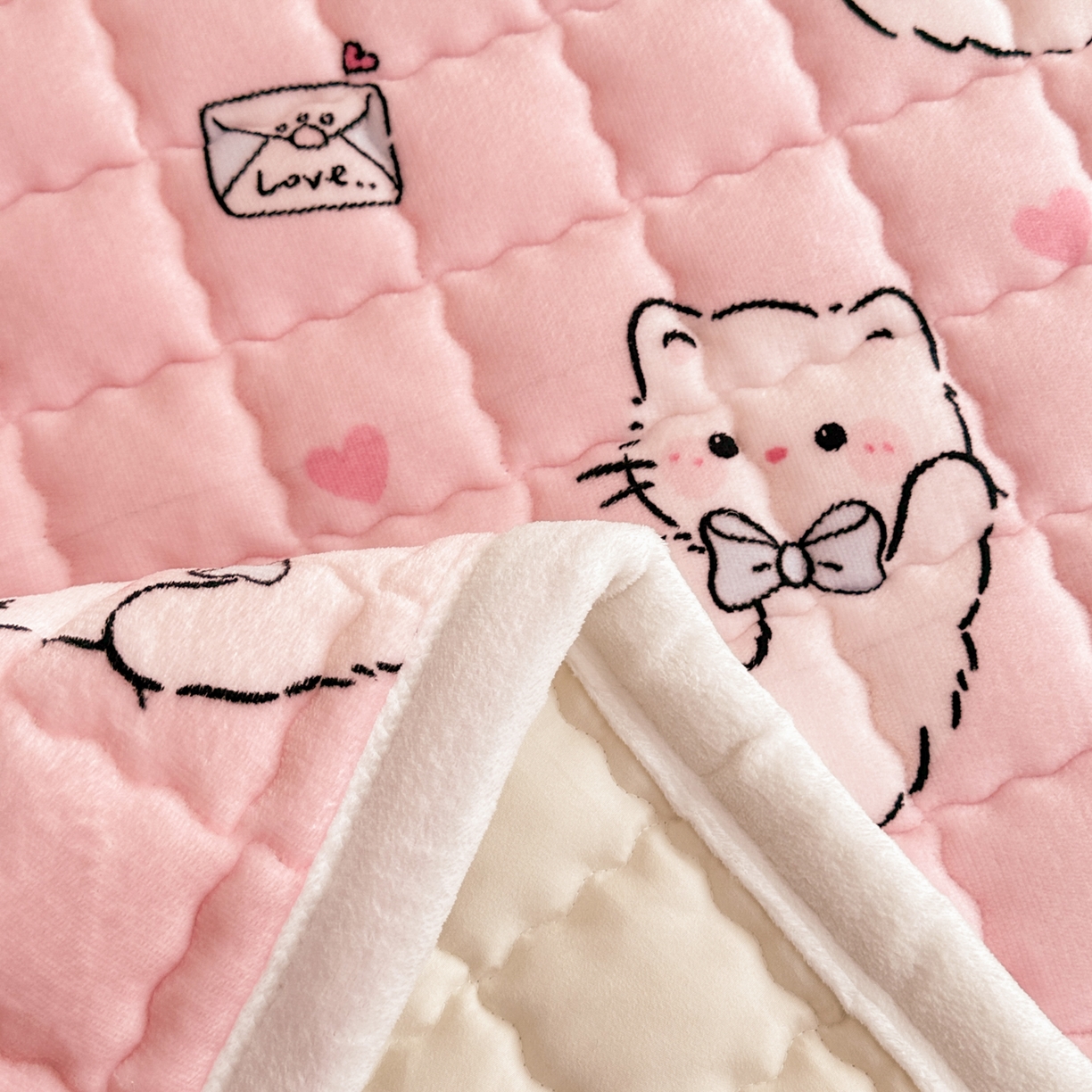 91家纺网 家纺一手货源 找家纺 川悦生活 2025新款A类印花牛奶绒床垫加厚绒保暖床床褥-大床图 床垫星心小猫