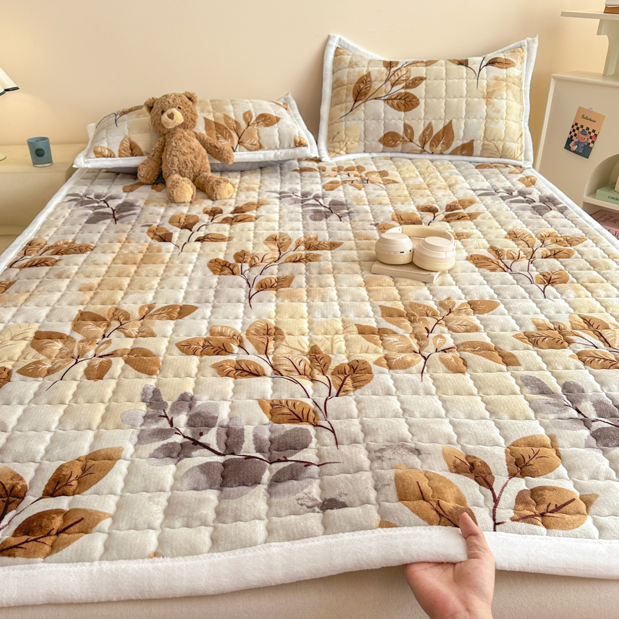 川悦生活 2025新款A类印花牛奶绒床垫加厚绒保暖床床褥-大床图 床垫叶月初色