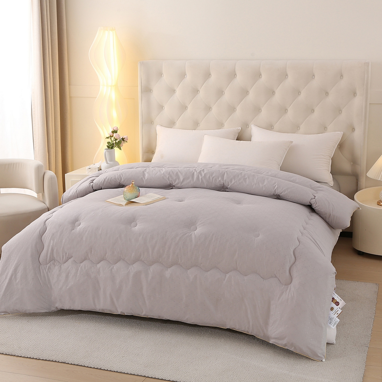 91家纺网 家纺一手货源 找家纺 首爱家纺 2025新款A类针织澳洲进口压花羊毛被被子被芯 压花-浅灰