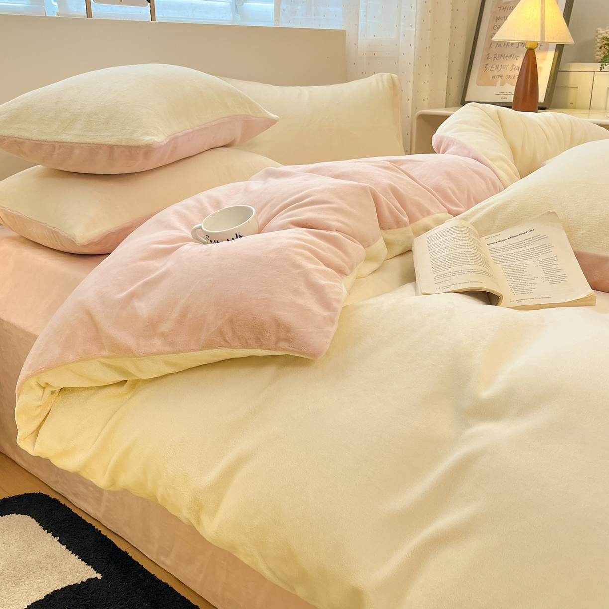 颜选 2025新款纯色190克牛奶绒四件套 冰淇淋黄粉