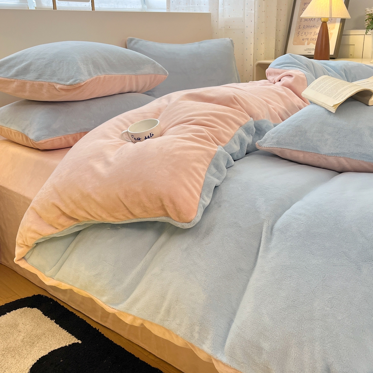 颜选 2025新款纯色190克牛奶绒四件套 冰淇淋蓝玉