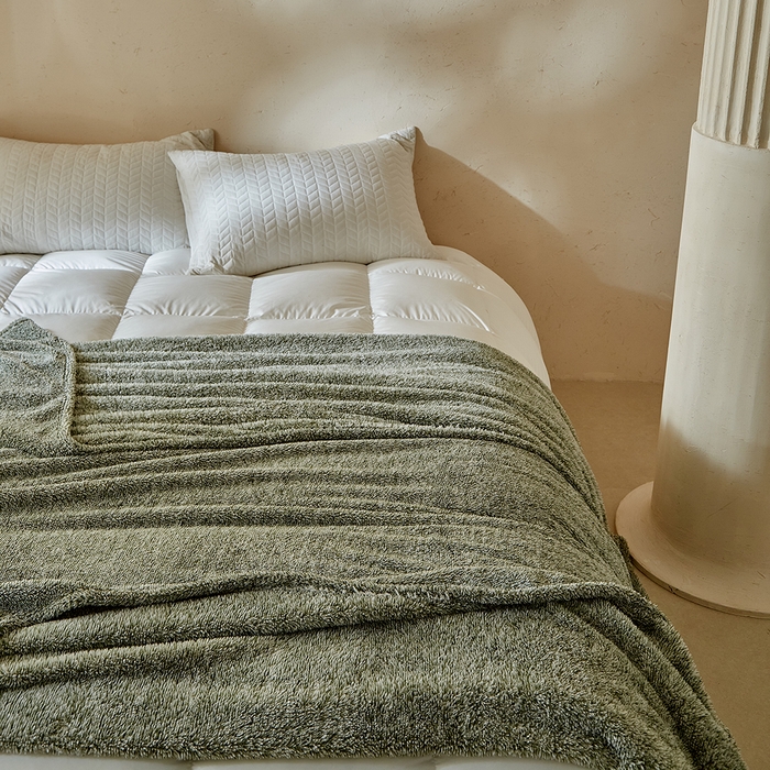 91家纺网 家纺一手货源 找家纺 缘生活 2025新款阳离子毛巾毯四季通用百搭款毛毯毯子 阳离子毛巾毯绿色