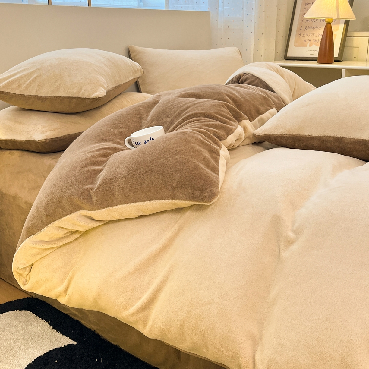 颜选 2025新款纯色190克牛奶绒四件套 卡其奶昔