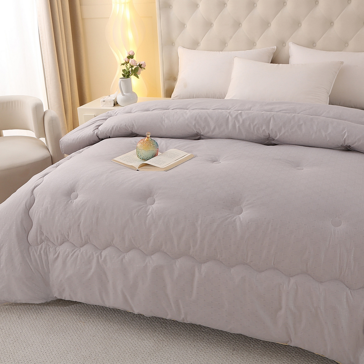 91家纺网 家纺一手货源 找家纺 棉乐町家居 2025新款A类针织澳洲进口压花羊毛被被子被芯 压花-浅灰