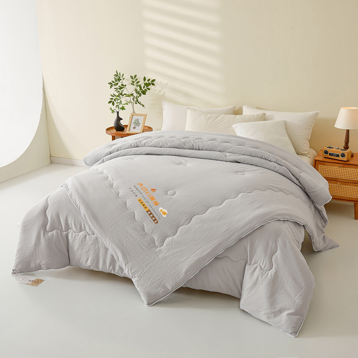 91家纺网 家纺一手货源 找家纺 富艺隆 2025新款大豆云暖被二合一子母被提花水洗棉双层纱加厚冬被春秋被 大豆云暖被 星空灰