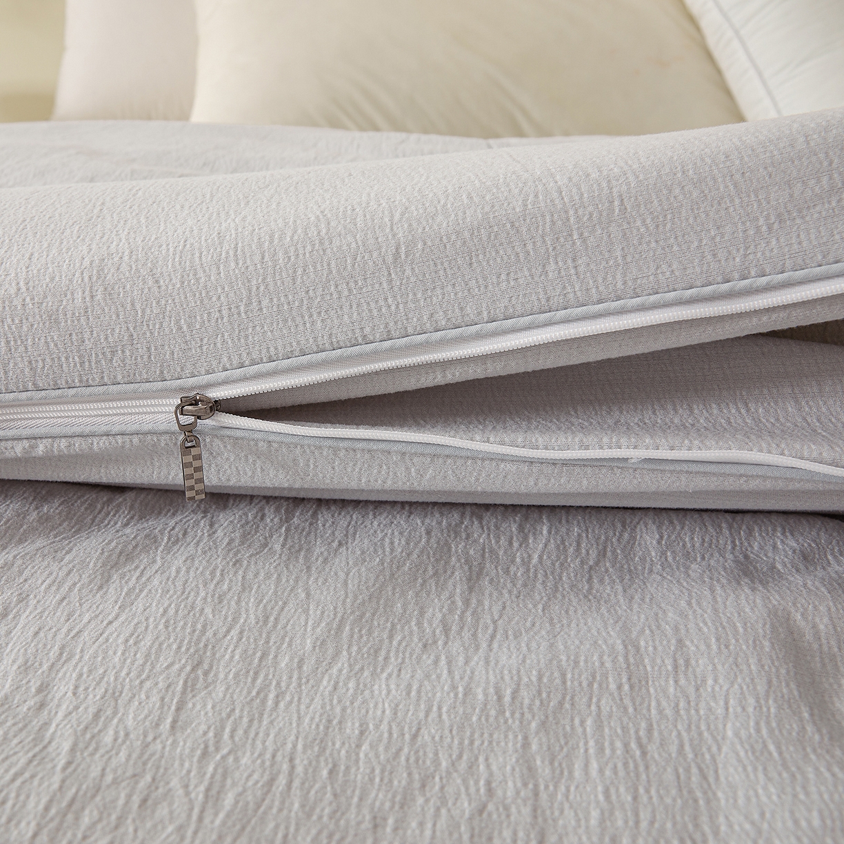 91家纺网 家纺一手货源 找家纺 富艺隆 2025新款大豆云暖被二合一子母被提花水洗棉双层纱加厚冬被春秋被 大豆云暖被 星空灰