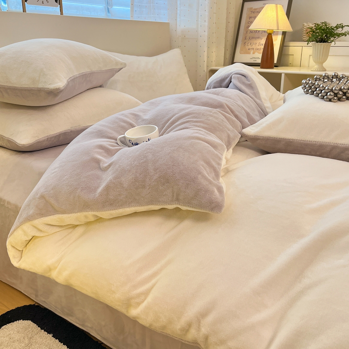 颜选 2025新款纯色190克牛奶绒四件套 糯糯米灰