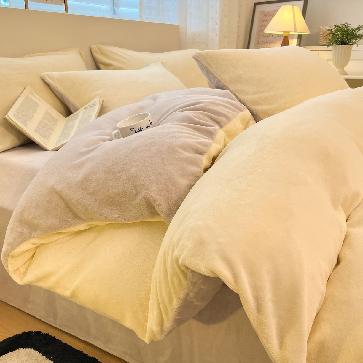 91家纺网 家纺一手货源 找家纺 颜选 2025新款纯色190克牛奶绒四件套 糯糯奶黄咖