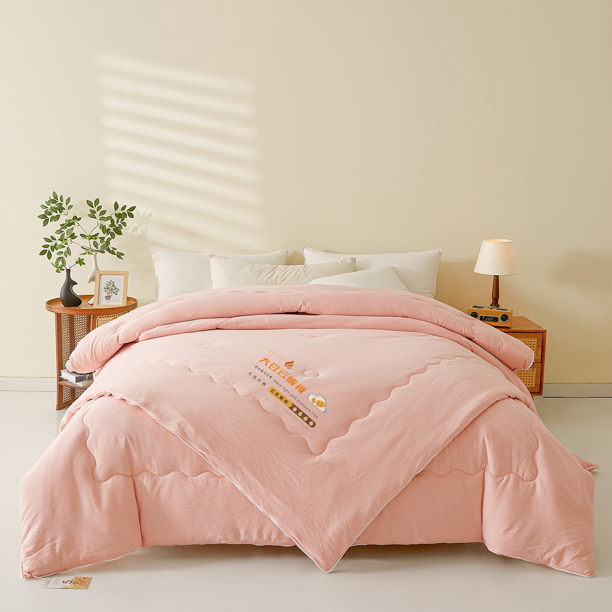 91家纺网 家纺一手货源 找家纺 富艺隆 2025新款大豆云暖被二合一子母被提花水洗棉双层纱加厚冬被春秋被 大豆云暖被 心悦粉