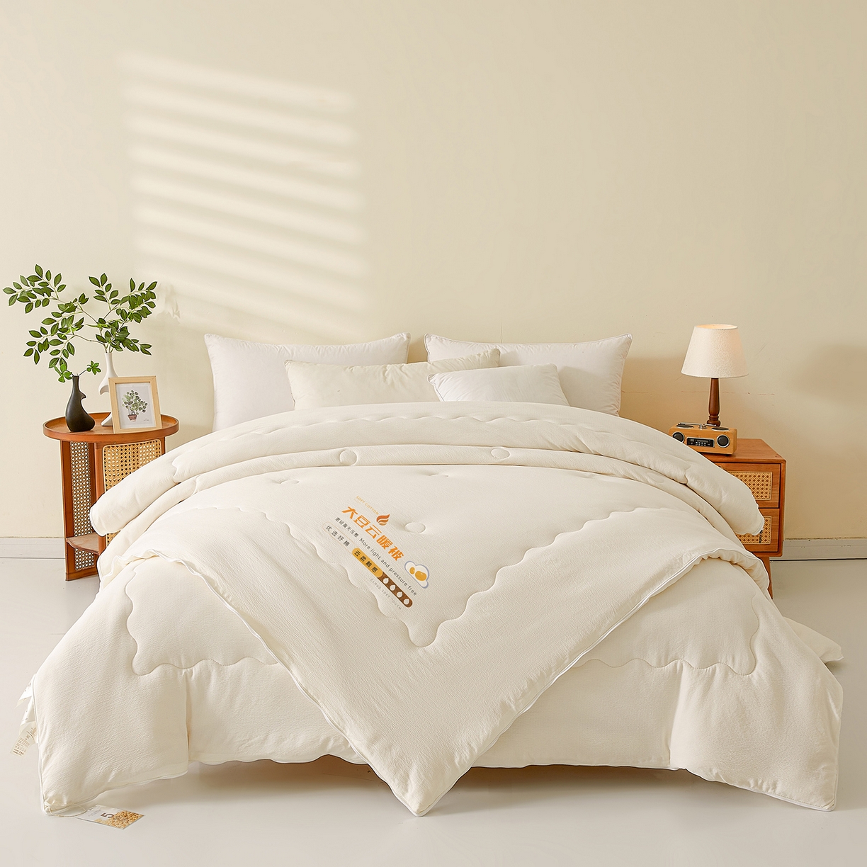 91家纺网 家纺一手货源 找家纺 富艺隆 2025新款大豆云暖被二合一子母被提花水洗棉双层纱加厚冬被春秋被 大豆云暖被 云朵白