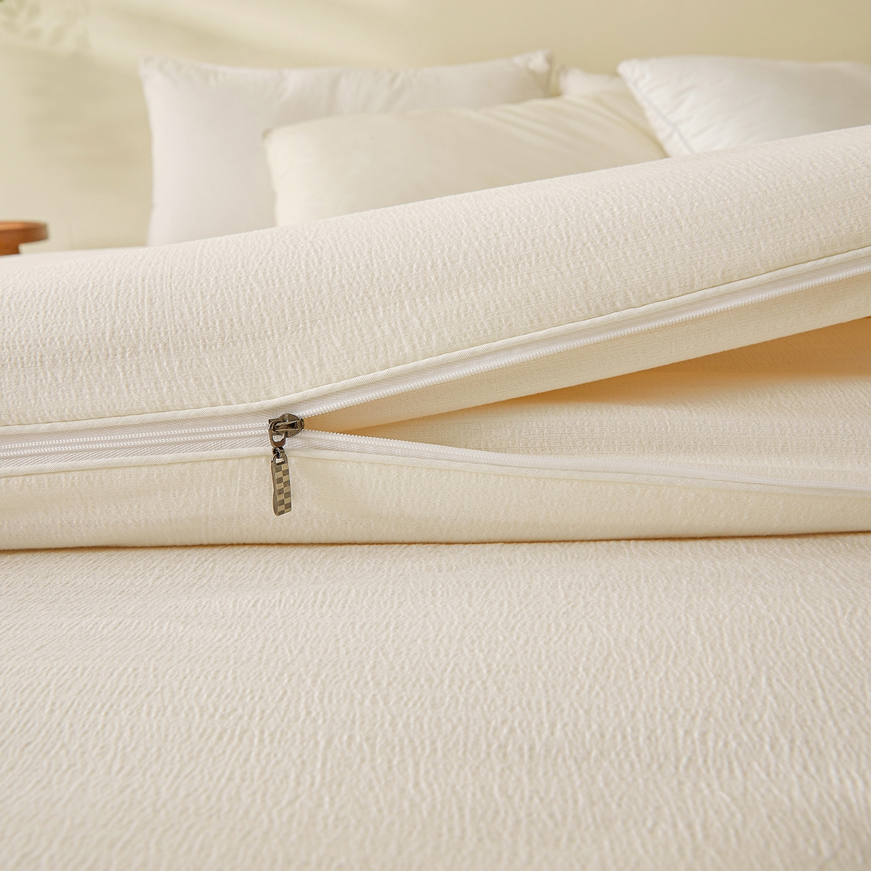 91家纺网 家纺一手货源 找家纺 富艺隆 2025新款大豆云暖被二合一子母被提花水洗棉双层纱加厚冬被春秋被 大豆云暖被 云朵白