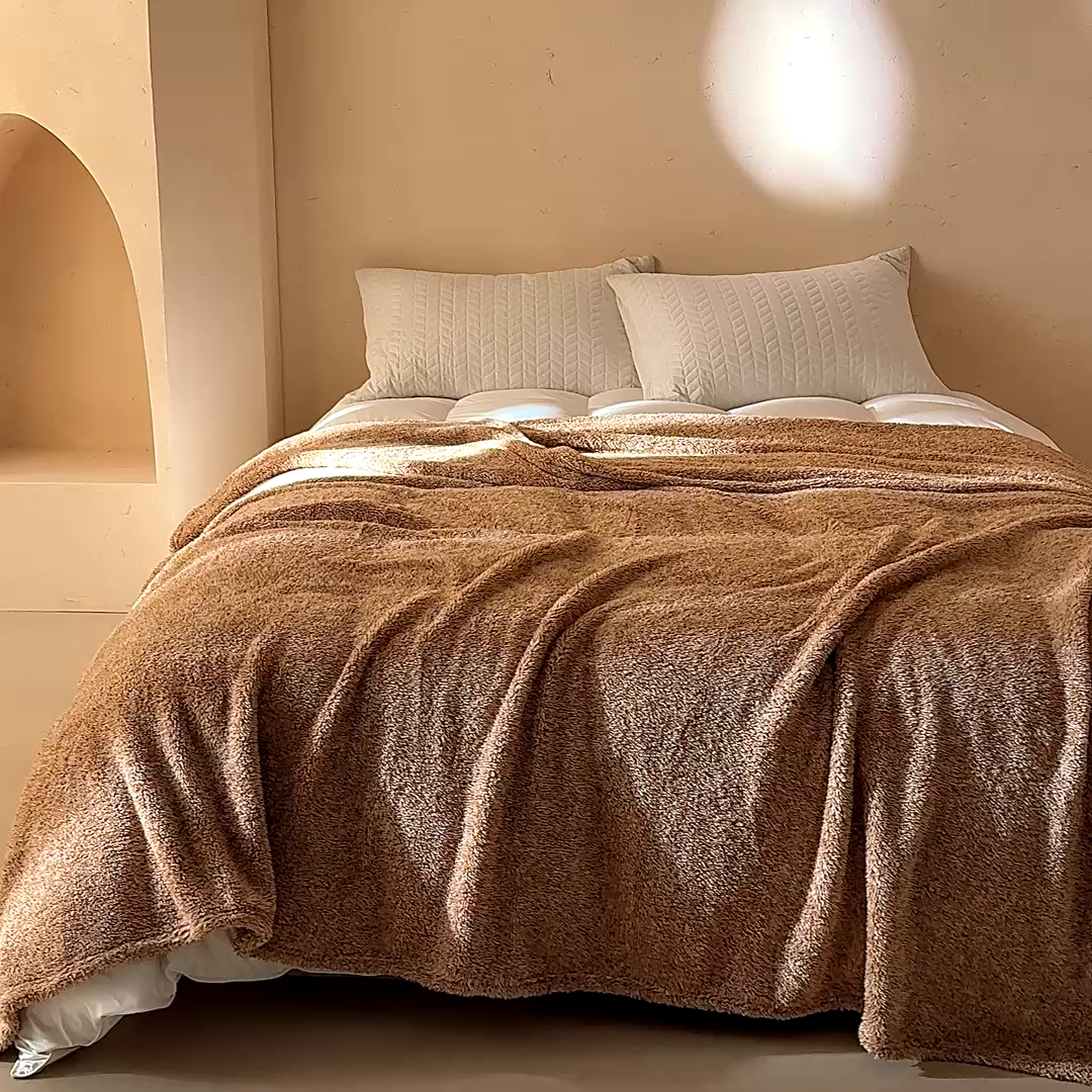 91家纺网 家纺一手货源 找家纺 缘生活 2025新款阳离子毛巾毯四季通用百搭款毛毯毯子 阳离子毛巾毯棕色