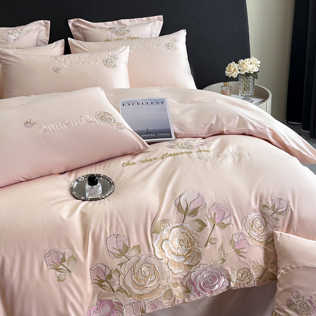 91家纺网 家纺一手货源 找家纺 博纳家纺 2025新款纯棉绣花四件套-繁花似梦 繁花似梦-粉玉