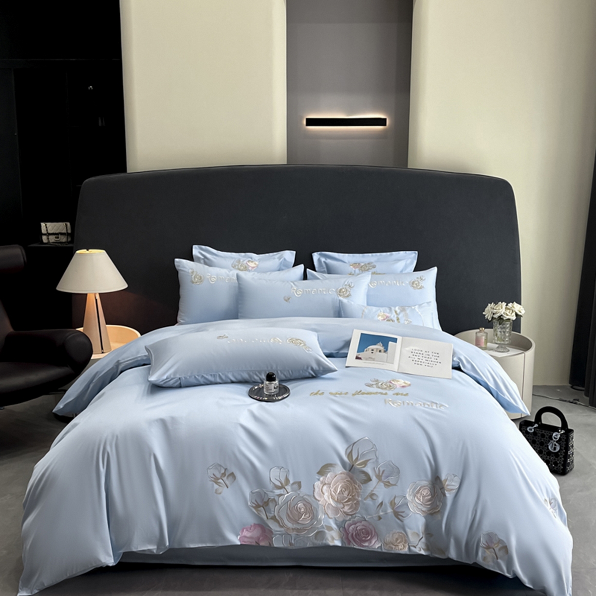 博纳家纺 2025新款纯棉绣花四件套-繁花似梦 繁花似梦-天蓝