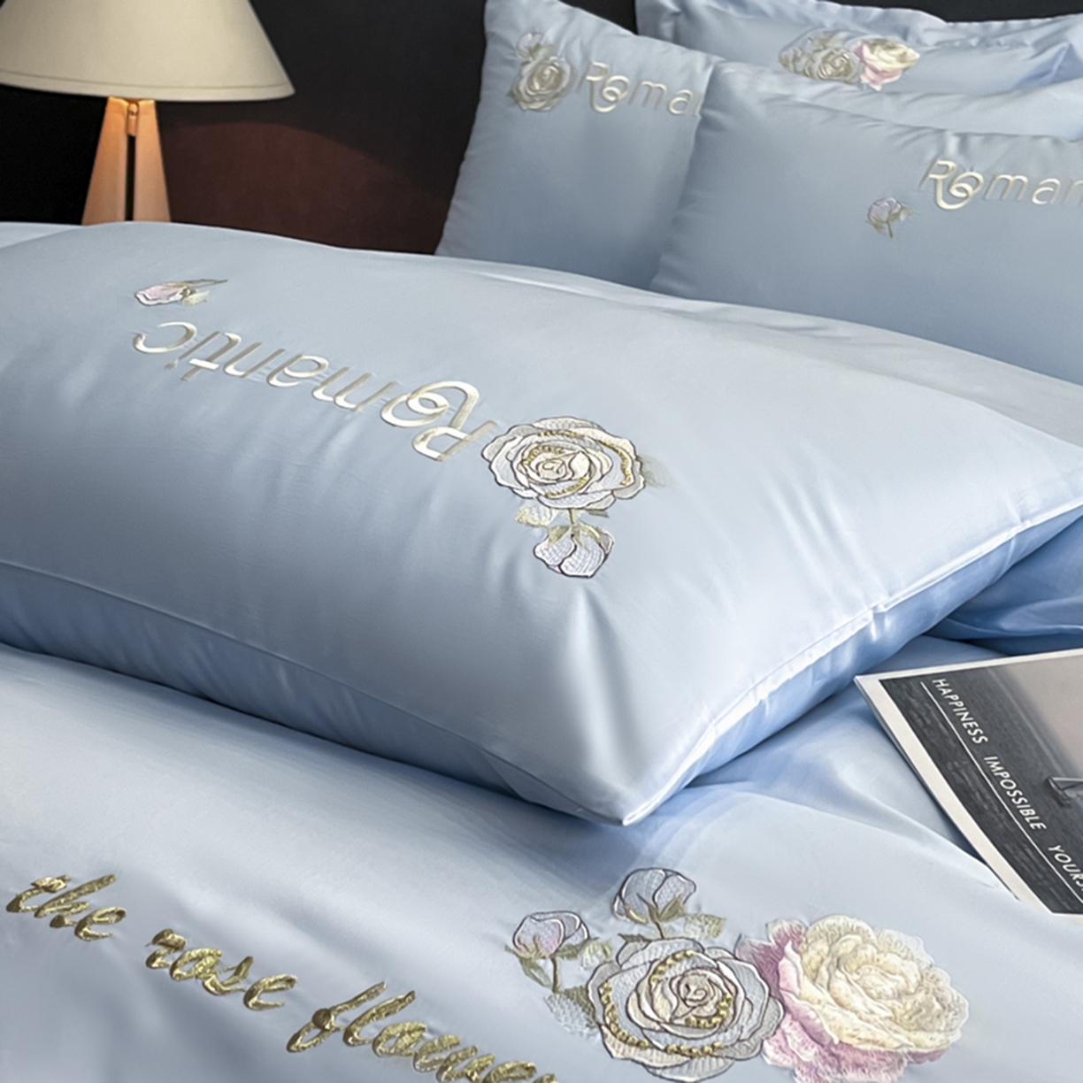 91家纺网 家纺一手货源 找家纺 博纳家纺 2025新款纯棉绣花四件套-繁花似梦 繁花似梦-天蓝