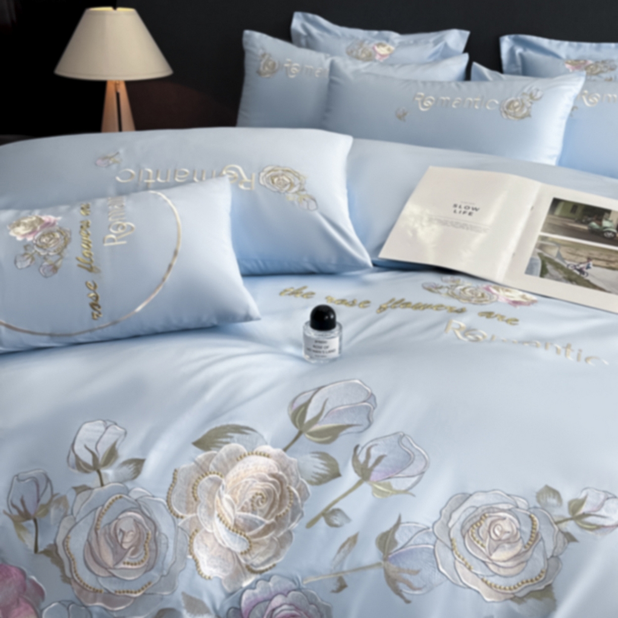 91家纺网 家纺一手货源 找家纺 博纳家纺 2025新款纯棉绣花四件套-繁花似梦 繁花似梦-天蓝