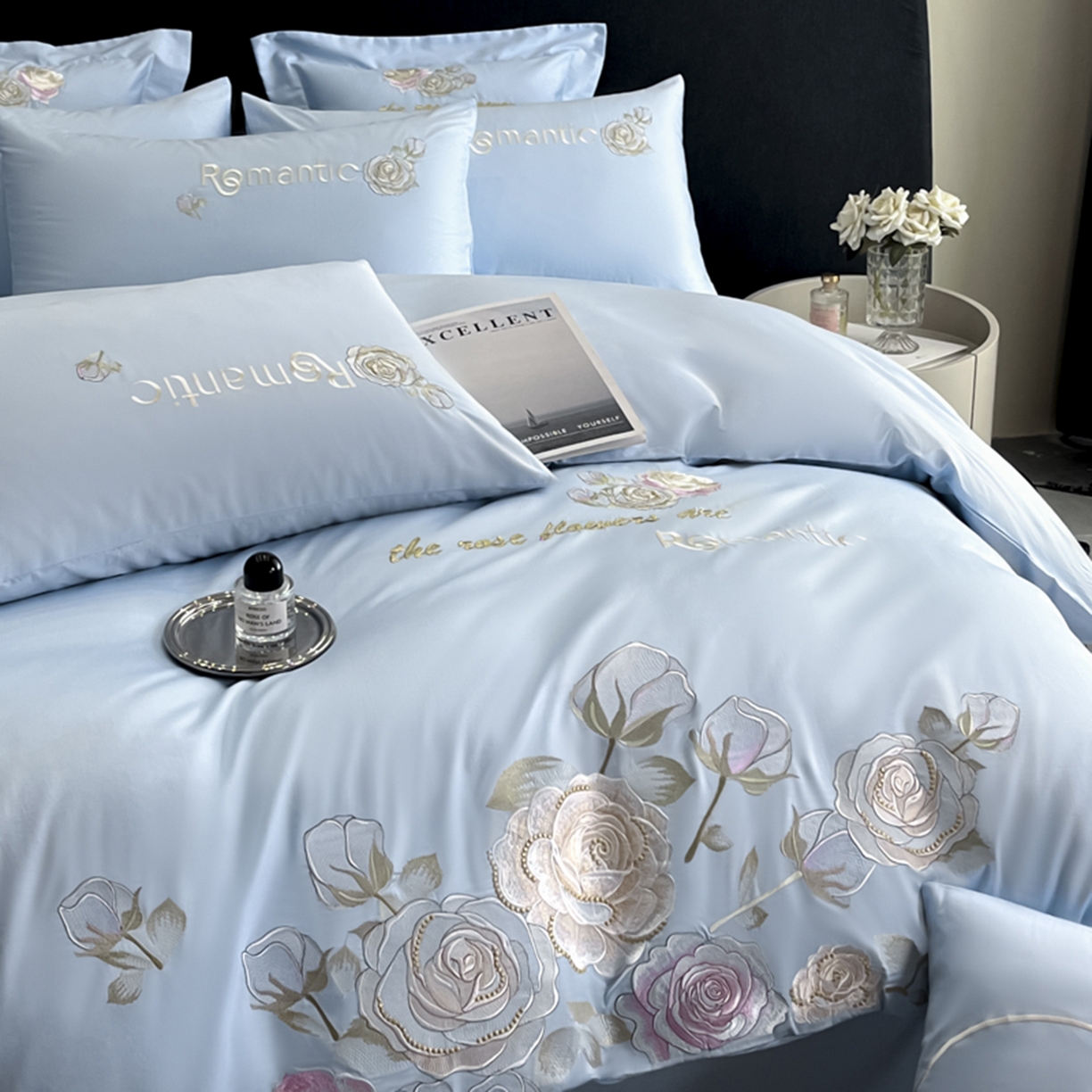 91家纺网 家纺一手货源 找家纺 博纳家纺 2025新款纯棉绣花四件套-繁花似梦 繁花似梦-天蓝