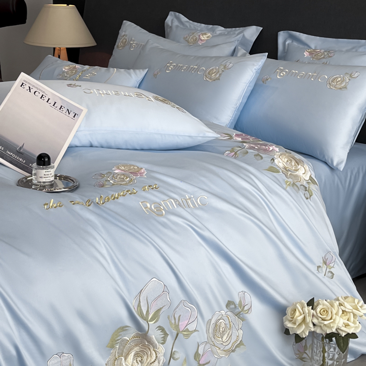 91家纺网 家纺一手货源 找家纺 博纳家纺 2025新款纯棉绣花四件套-繁花似梦 繁花似梦-天蓝