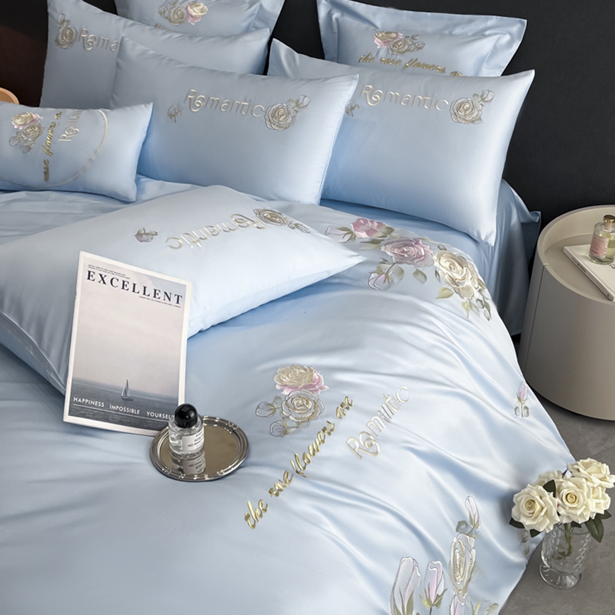 91家纺网 家纺一手货源 找家纺 博纳家纺 2025新款纯棉绣花四件套-繁花似梦 繁花似梦-天蓝