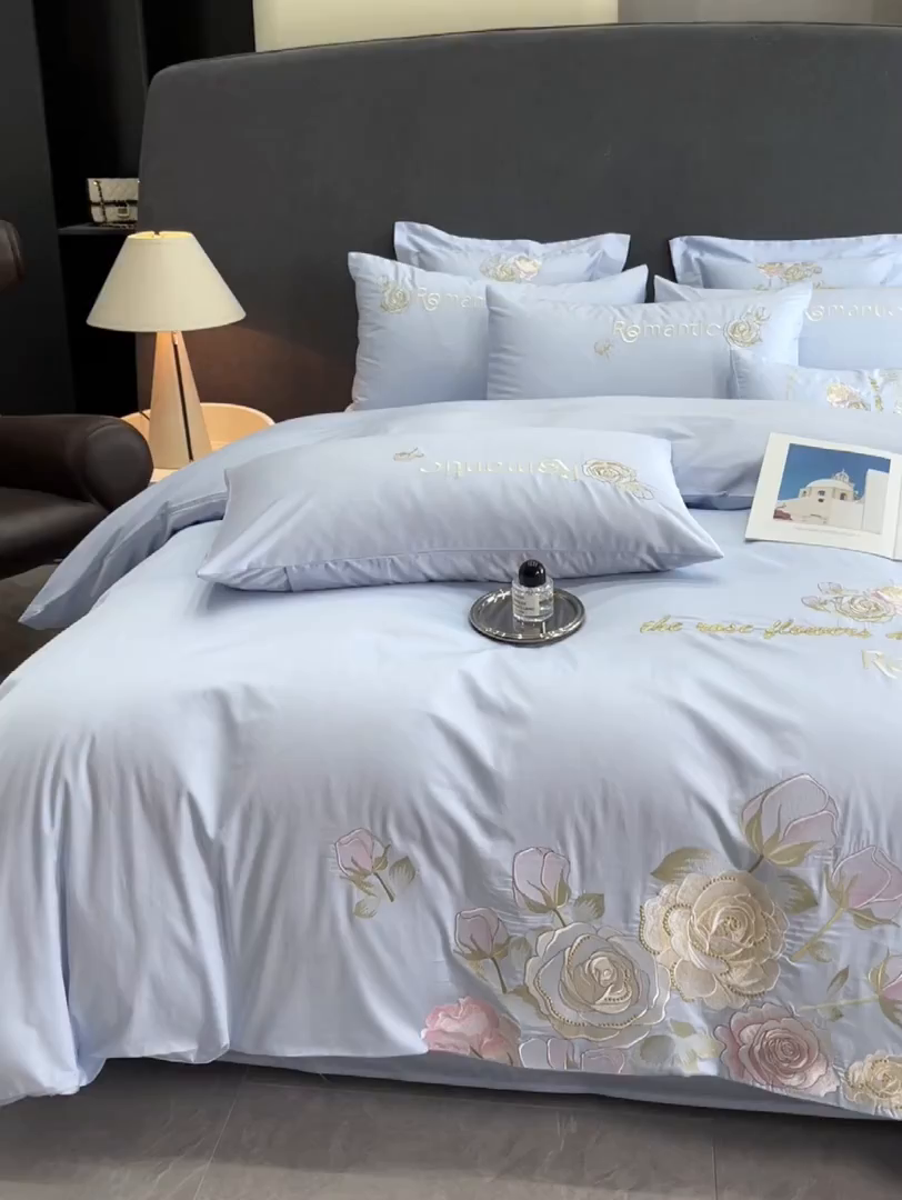 91家纺网 家纺一手货源 找家纺 博纳家纺 2025新款纯棉绣花四件套-繁花似梦 繁花似梦-天蓝