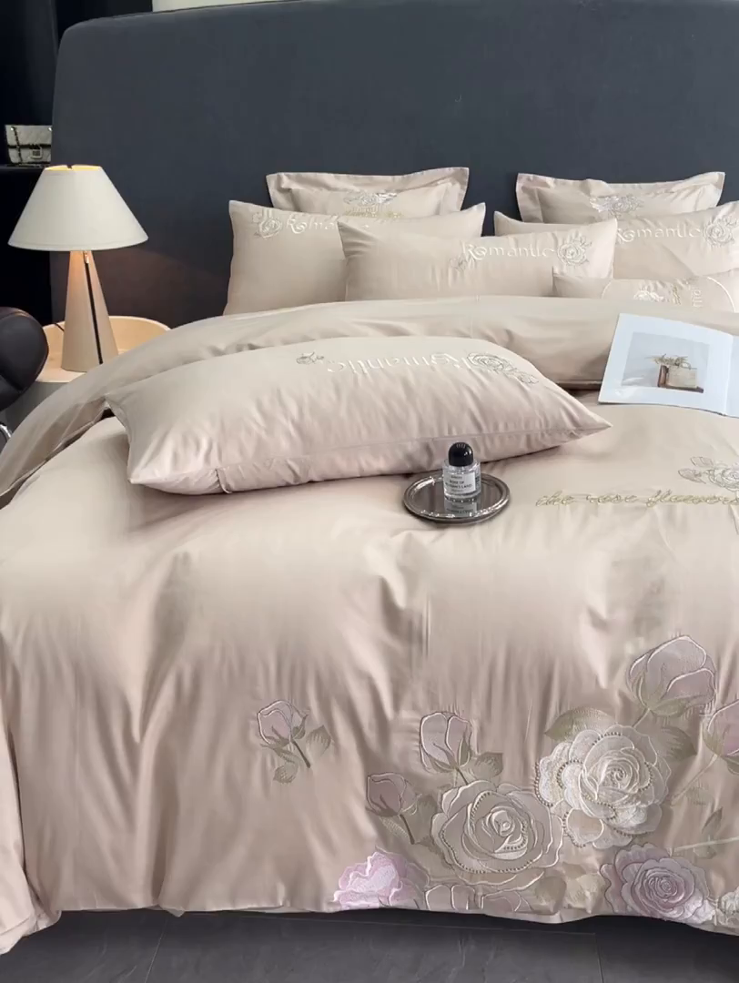 91家纺网 家纺一手货源 找家纺 博纳家纺 2025新款纯棉绣花四件套-繁花似梦 繁花似梦-香槟