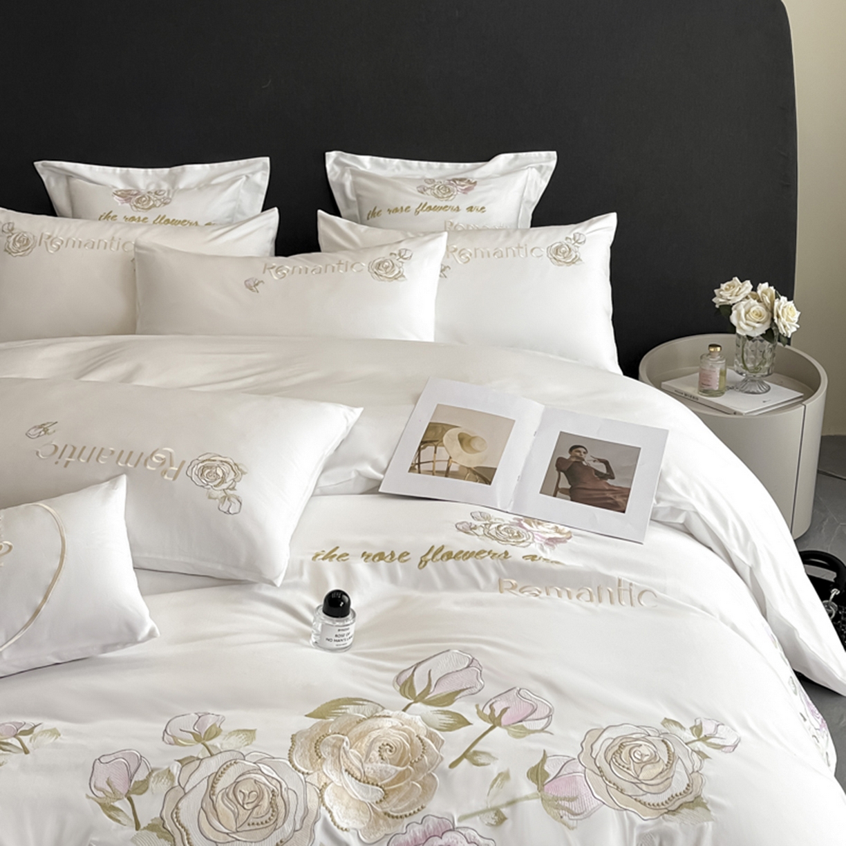 91家纺网 家纺一手货源 找家纺 博纳家纺 2025新款纯棉绣花四件套-繁花似梦 繁花似梦-象牙白