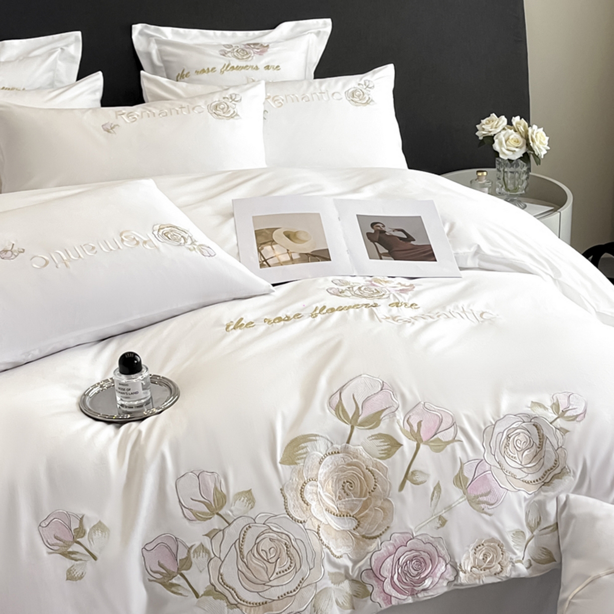 91家纺网 家纺一手货源 找家纺 博纳家纺 2025新款纯棉绣花四件套-繁花似梦 繁花似梦-象牙白