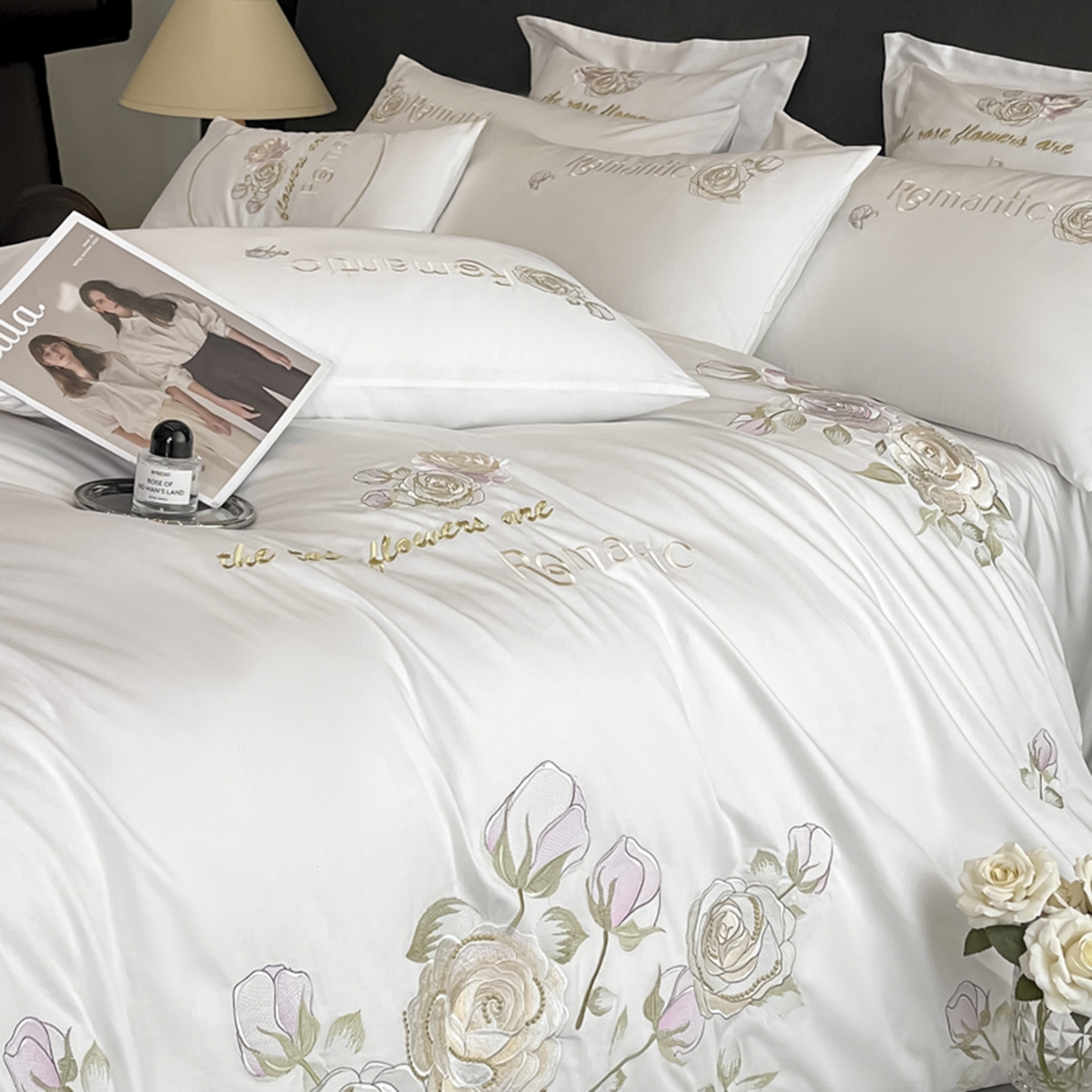 91家纺网 家纺一手货源 找家纺 博纳家纺 2025新款纯棉绣花四件套-繁花似梦 繁花似梦-象牙白