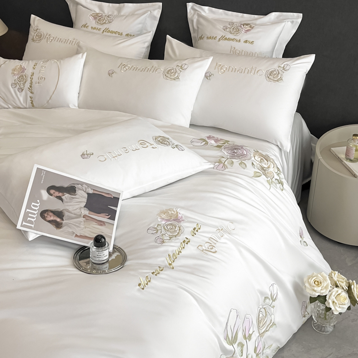 91家纺网 家纺一手货源 找家纺 博纳家纺 2025新款纯棉绣花四件套-繁花似梦 繁花似梦-象牙白