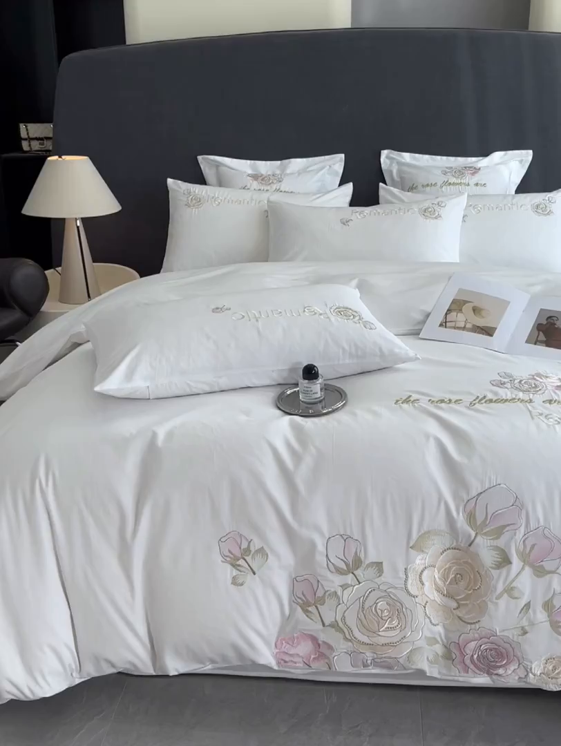 91家纺网 家纺一手货源 找家纺 博纳家纺 2025新款纯棉绣花四件套-繁花似梦 繁花似梦-象牙白