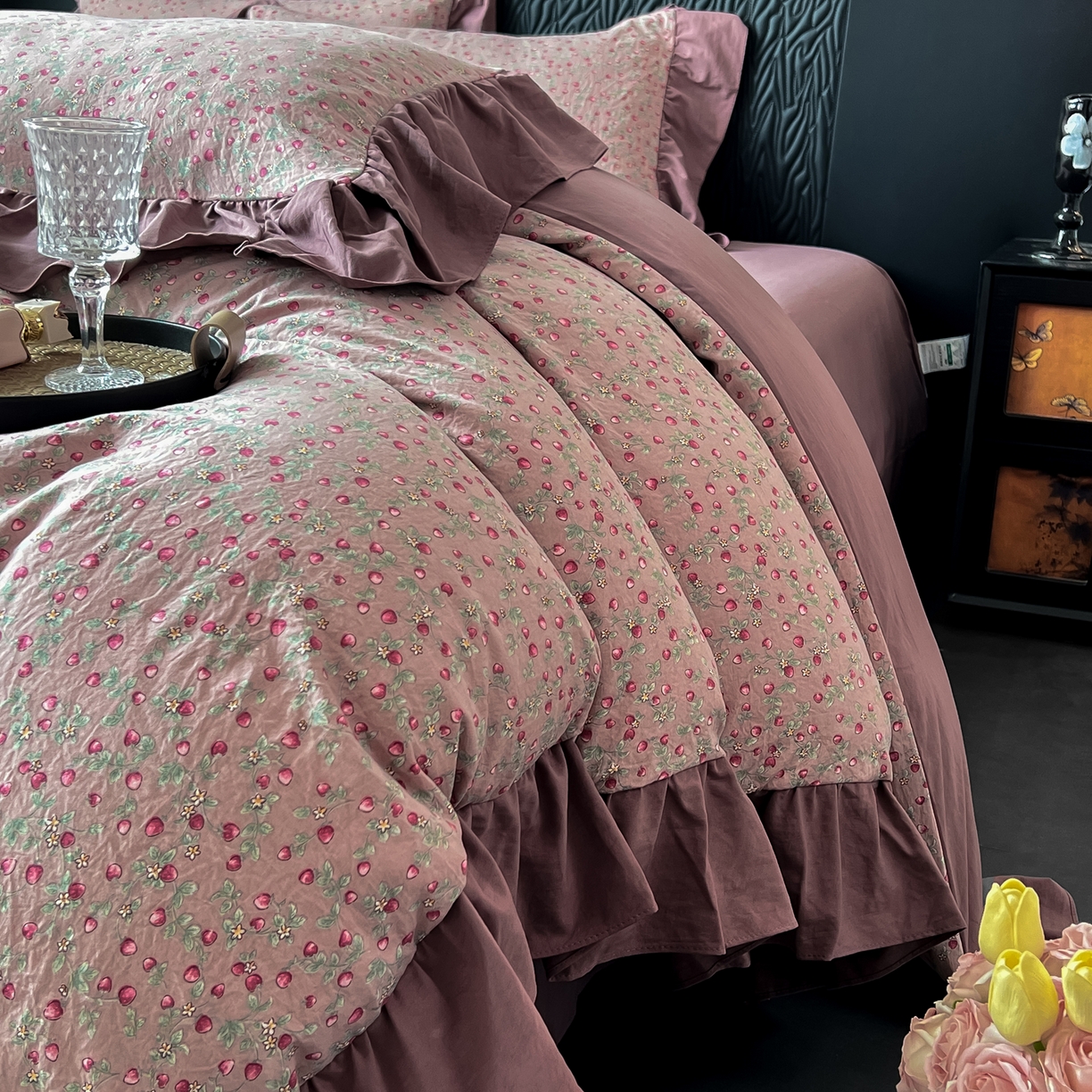 91家纺网 家纺一手货源 找家纺 豫见家纺 2025新款云感棉花边四件套 樱桃季