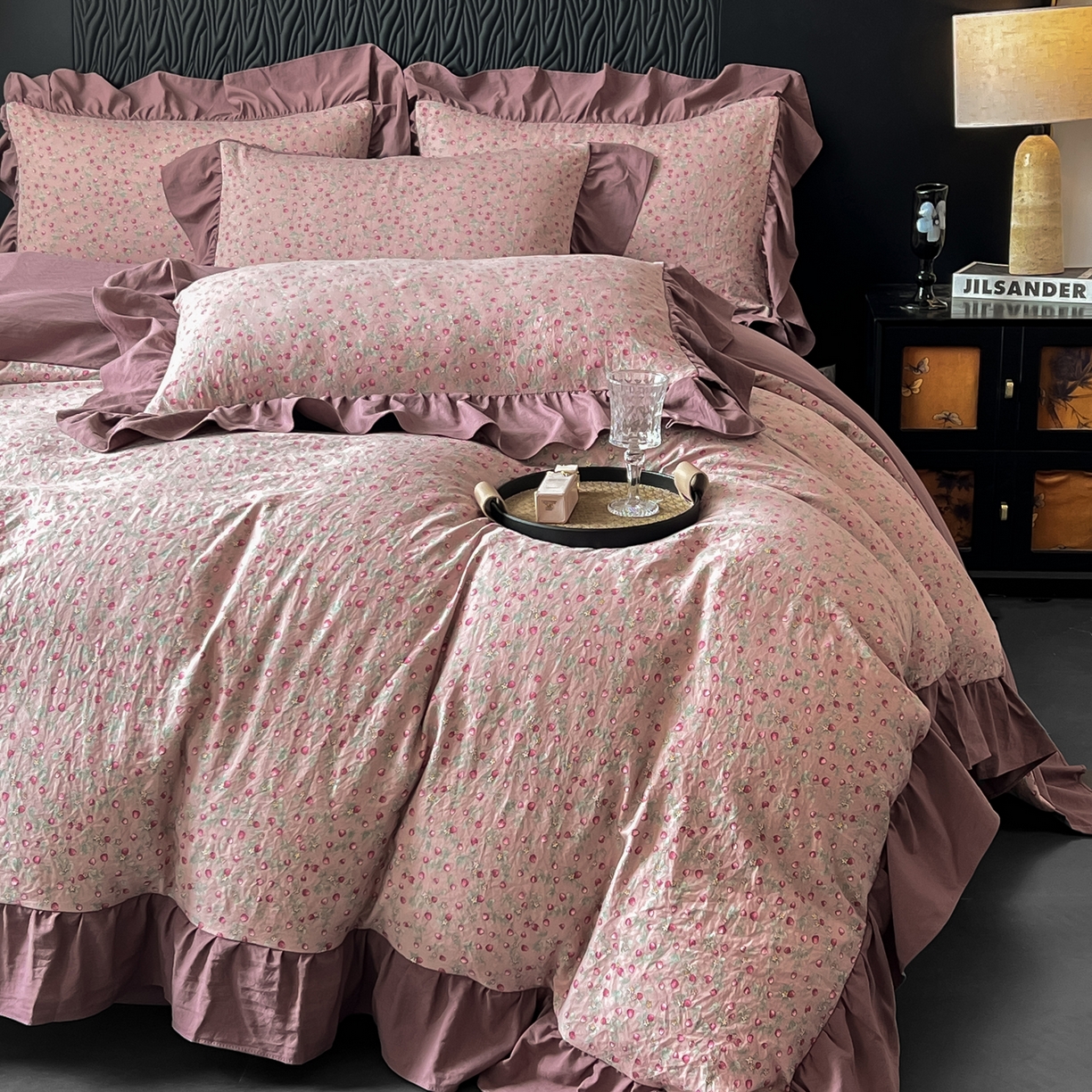 91家纺网 家纺一手货源 找家纺 豫见家纺 2025新款云感棉花边四件套 樱桃季