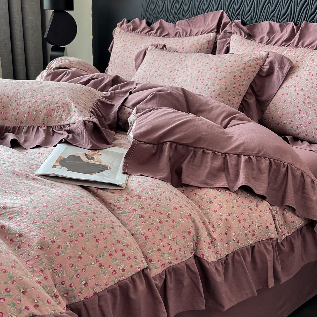 91家纺网 家纺一手货源 找家纺 豫见家纺 2025新款云感棉花边四件套 樱桃季