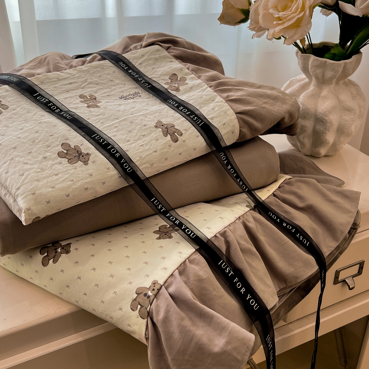 91家纺网 家纺一手货源 找家纺 豫见家纺 2025新款云感棉花边四件套 梦想熊